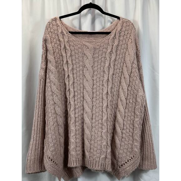 Pink Lily Sweater Cable Knit Large Lt. Pink Boat Neck Oversized Comfy Top - Picture 1 of 5